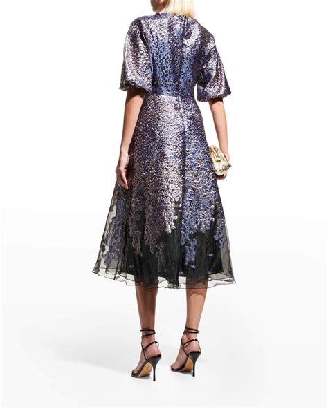 Rickie Freeman For Teri Jon Puff Sleeve Jacquard Cocktail Dress Neiman Marcus