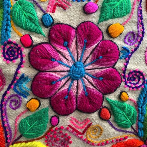 Hand Embroidered Cushion Cover Beige Color Peruvian Wool Floral