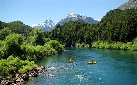 Turquoise Water River Chile Mountains Nature Forest Rafting