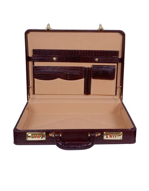 Zint Hard Briefcase Genuine Leather Crocodile Print Attache Doctor Lawyer Bag Vintage Style