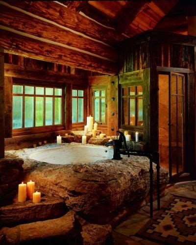 Log cabin bathrooms master log cabin bathroom floor ideas. Stone landscaping style rustic cabin bath; Slifer Designs ...