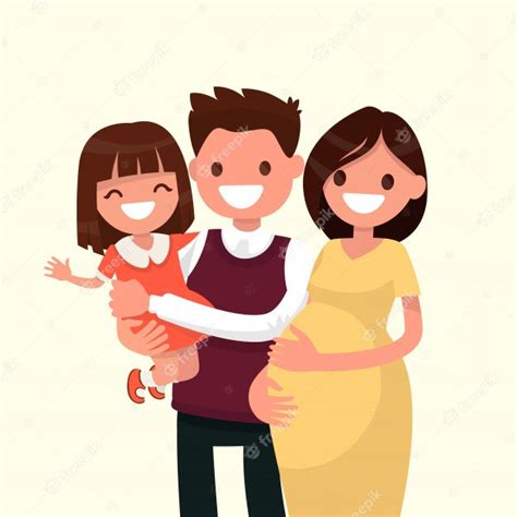 Retrato De Una Joven Familia Feliz Papá Hija Y Madre Embarazada