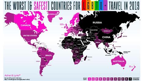 This ranking is based on 14 different paramters like civil rights, discrimation and persecution by spartacus lgbt+ travel. Map of the world depicting the safest places to travel if ...