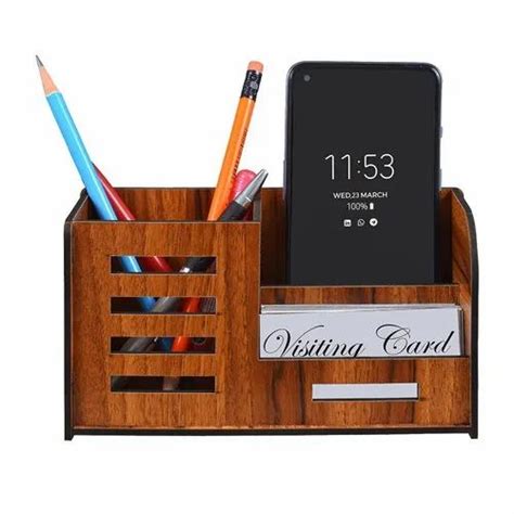 Deskart Custom Made Wooden Mdf Pen Stand With Mobile Holder For Office