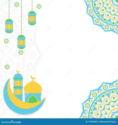 Ramadan Background Template With Lamp And Mosque Vector Decoration