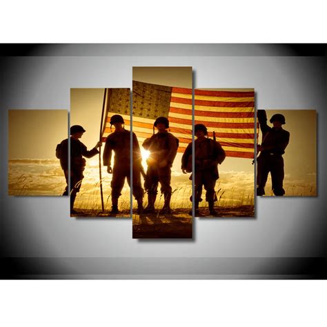 5 Piece Prints Painting Usa Soldiers Flag Canvas Decoration Wall Art