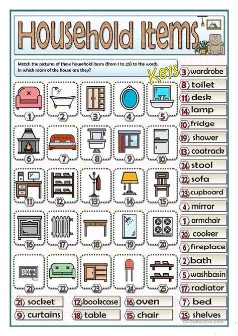 Household Items Vocabulary Vocabulary Learn English English