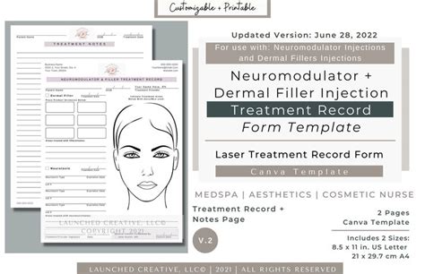 Filler Botox Treatment Record Form Template Cosmetic Nurse Injector