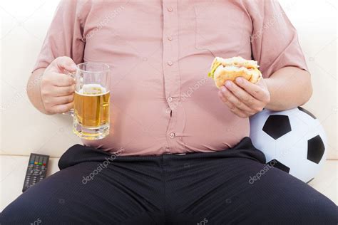 Fat Business Man Eating Food And Beer And Sitting On Sofa Stock Photo By Tomwang