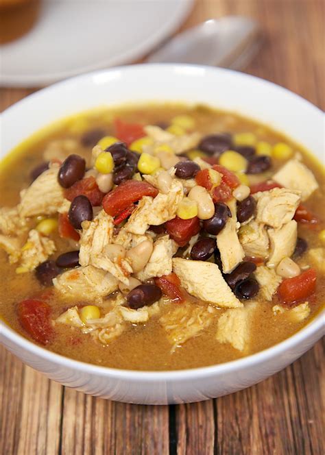 Put your onions, beans, corn, diced tomatoes, tomato sauce and beer (everything is undrained) in your crock pot and mix well. Slow Cooker Chicken Taco Soup | Plain Chicken®
