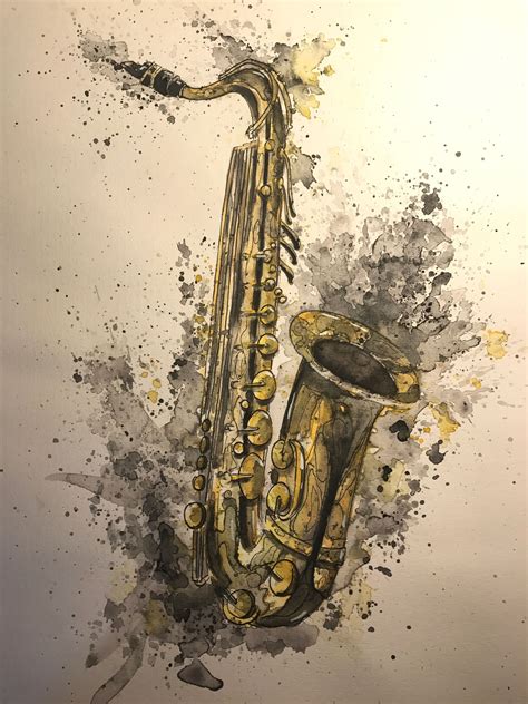 Saxophone Aquarell Sketch A3 Zeichnung Art Kunst Free Artist