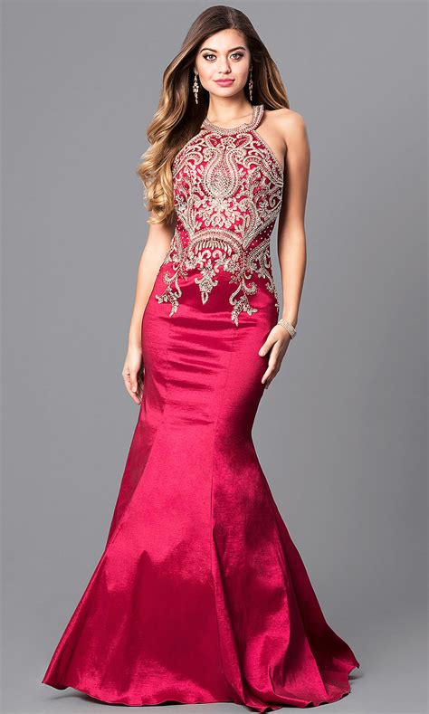 Open Back Embroidered Mermaid Prom Dress Promgirl
