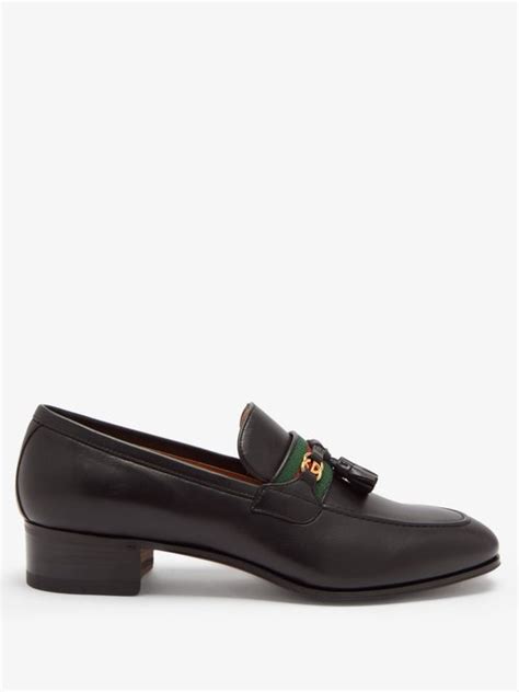 Gucci Gg And Web Stripe Tasselled Leather Loafers Black Coshio