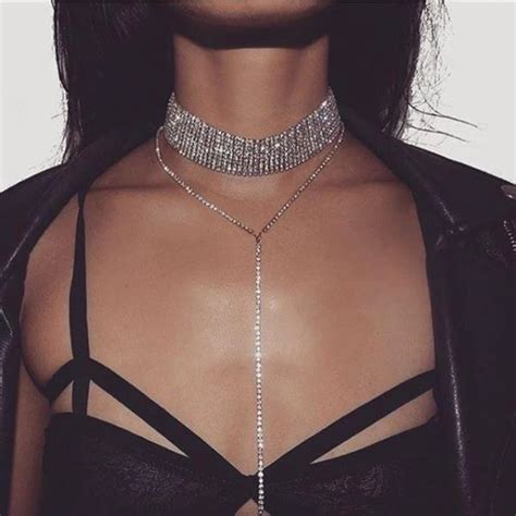 New Za Fashion Crystal Collar Double Long Chain Necklaces And Pendants