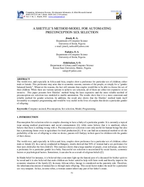 Pdf A Shettles Method Model For Automating Preconception Sex Selection Sulaiman Olaniyi