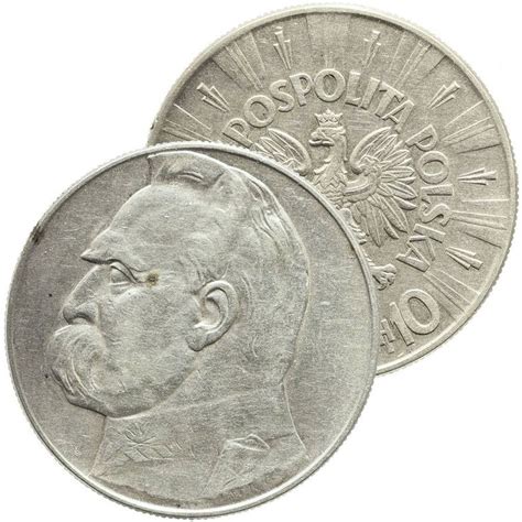 1936 Poland Jozef Pilsudski Silver 10 Zlotych Coin At