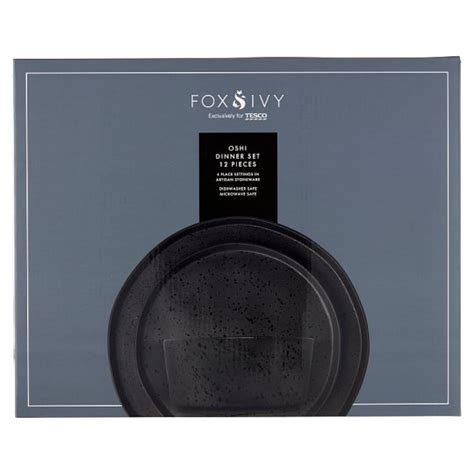 Fox And Ivy Oshi 12 Pieces Black Dinner Set Tesco Groceries