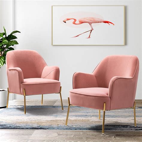 Nora Accent Chair Set Of 2 For Living Room And Bedroom In Pink