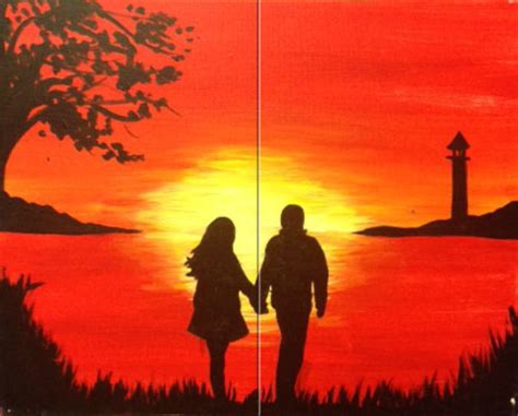 Bring A Partner For This Two Canvas Sunset Landscape Where The Hands Of