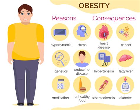 Obesity Reasons And Consequences Infographic For Fatness Man Diabetes