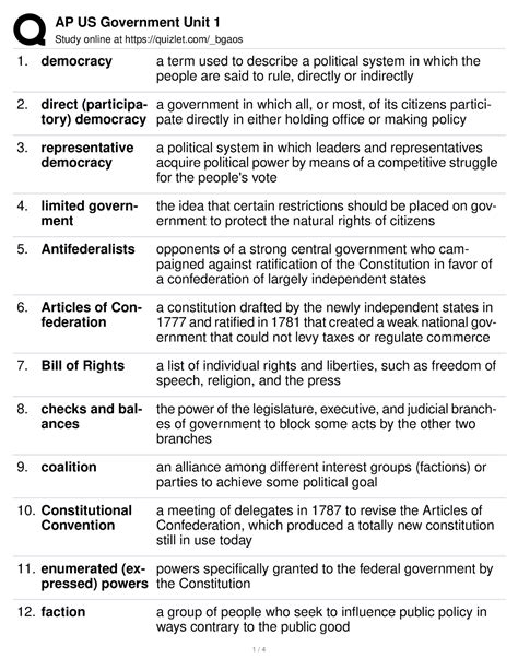 Ap gov unit 1 - unit 1 - Study online at quizlet/_bgaos democracy a