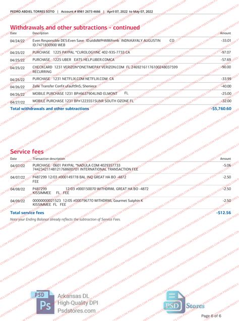 Bank of America Bank Statement Template - PSD Stores