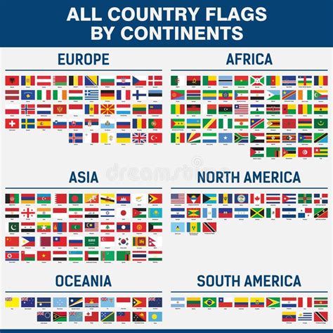 All Country Flags In The World By Continents Stock Vector
