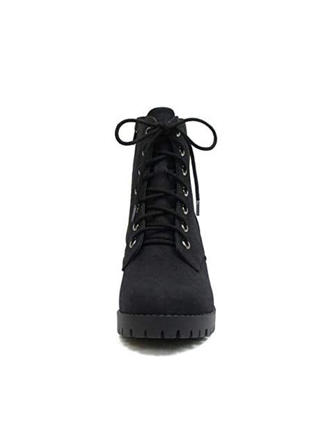 Buy Soda Single Lug Sole Chunky Heel Combat Ankle Boot Lace Up Wside