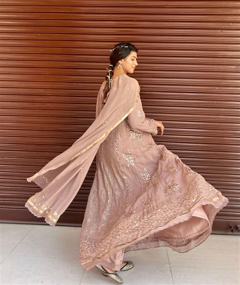 Taupe Pink Mukaish Anarkali Sohni