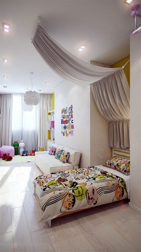 A beige themed couple bedroom idea. Crisp and Colorful Kids Room Designs