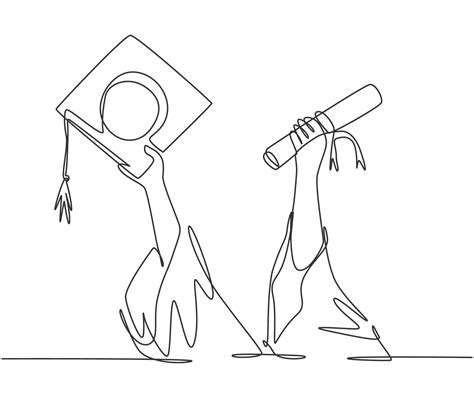 One Single Line Drawing Of Young Happy Graduate College Students Lift