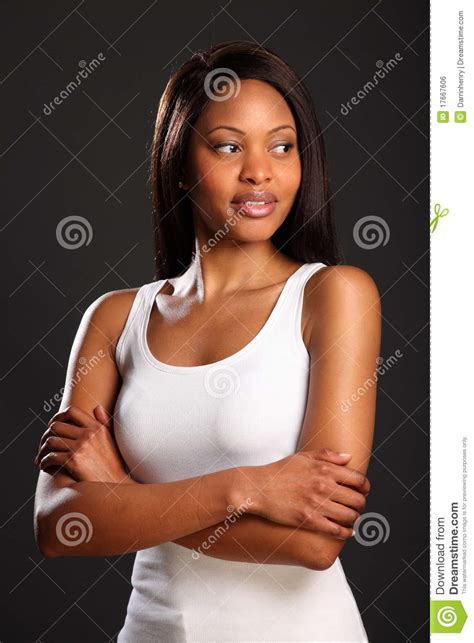 Beautiful Elegant Black Woman In White Vest Stock Photo
