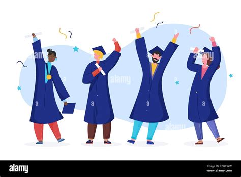 Student Graduate Vector Illustration Cartoon Happy Flat Graduated