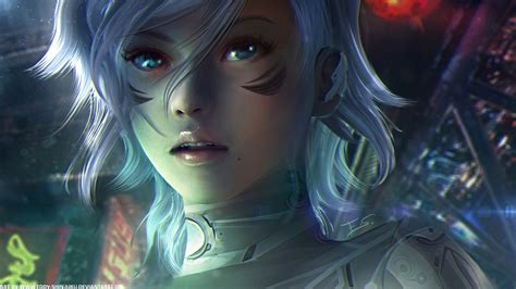 Anime Girls White Hair Science Fiction Looking At Viewer Wallpaper