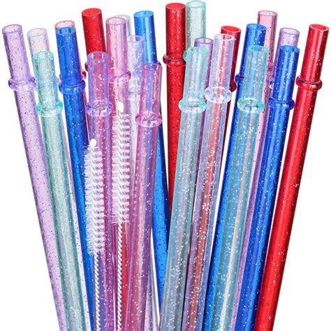 24 Pack 11 Inch Reusable Plastic Straws Glitter Party Wedding Holiday