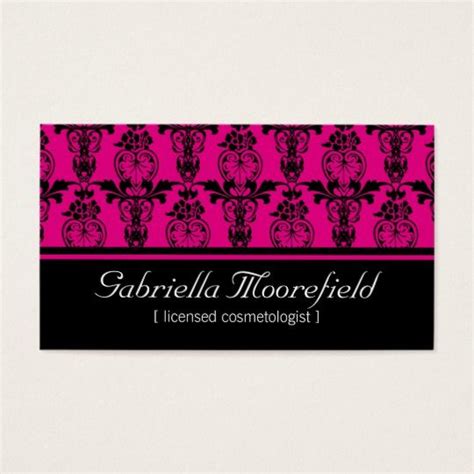 Cosmetologist business card template is for a modern cosmetologist or hair specialist professional. Damask Black Pink Cosmetologist Business Cards | Zazzle ...