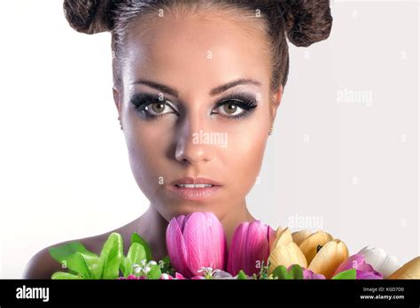 Beauty Woman With Spring Flowers Studio Stock Photo Alamy