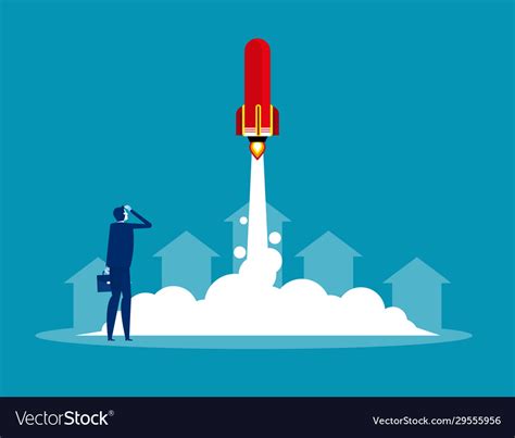 Businessman Launches Rocket Concept Business Vector Image