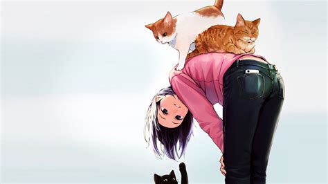 Brunette Anime Girls Anime Cat Wallpapers Hd Desktop
