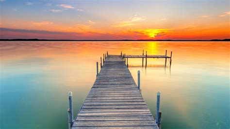 Download Wallpaper 2560x1440 Pier Lake Sunset Water Horizon Widescreen 169 Hd Background