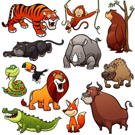 Personagem De Animais Selvagens Dos Desenhos Animados Vetor Premium