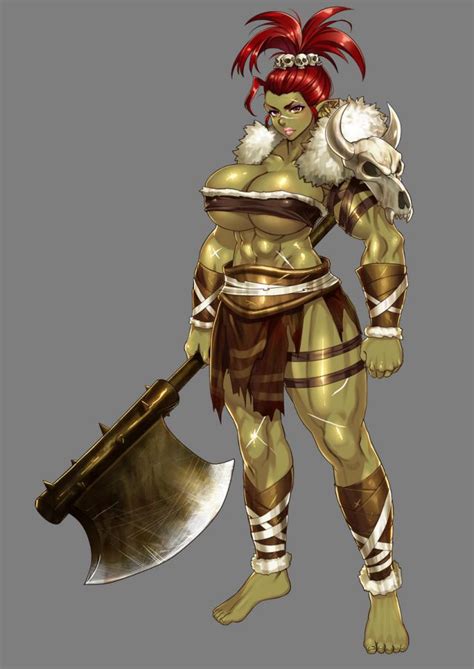Busy Green Barbarian Female Orcs With Axes Sorted By