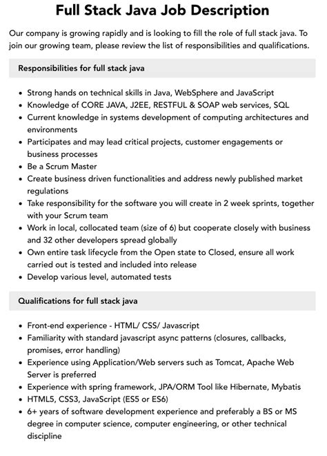 Full Stack Java Job Description Velvet Jobs