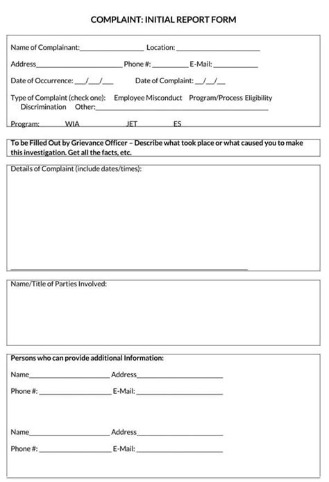 Employee Complaint Form Template