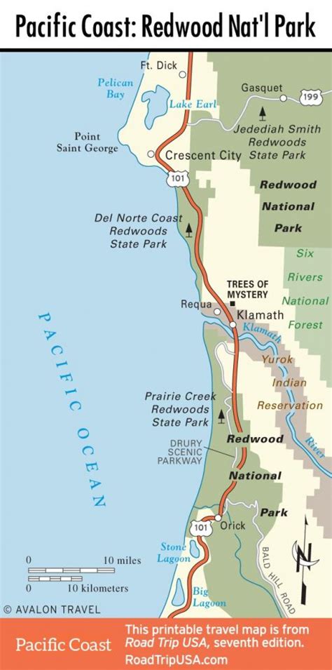 Map Of Pacific Coast Through Redwood National Park