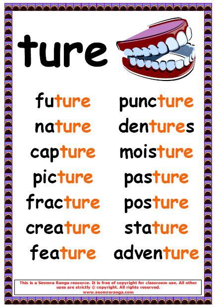 Printable phonics worksheets for kids. ture Words | Phonics posters, English phonics, Phonics