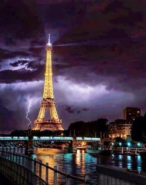 Eiffel Tower With Lightning And Purple Sky Eiffel Tower Paris Paris