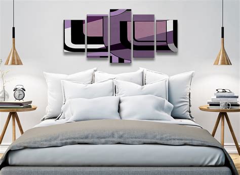 5 Panel Lilac Grey Painting Abstract Bedroom Canvas Wall Art Decor