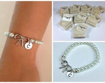 Items Similar To Bridesmaids Pearl Bracelets With Initial Charm Set