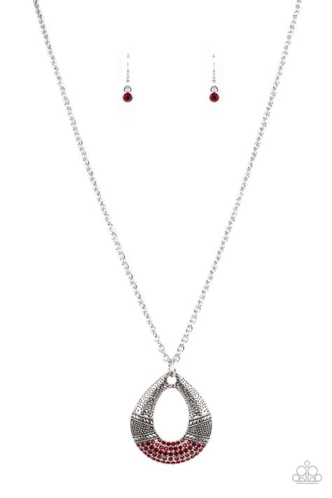 Paparazzi Glitz And Grind Red Necklace And Earring Set